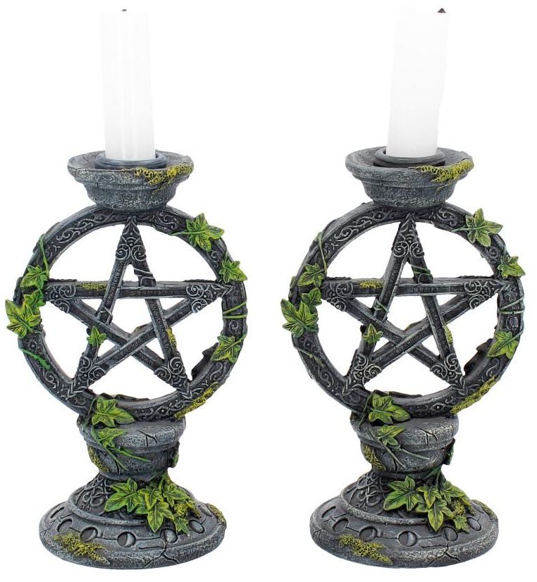 Anne Stokes - Gothic Kerzenständer - Wiccan Pentagram Candlesticks von Anne Stokes