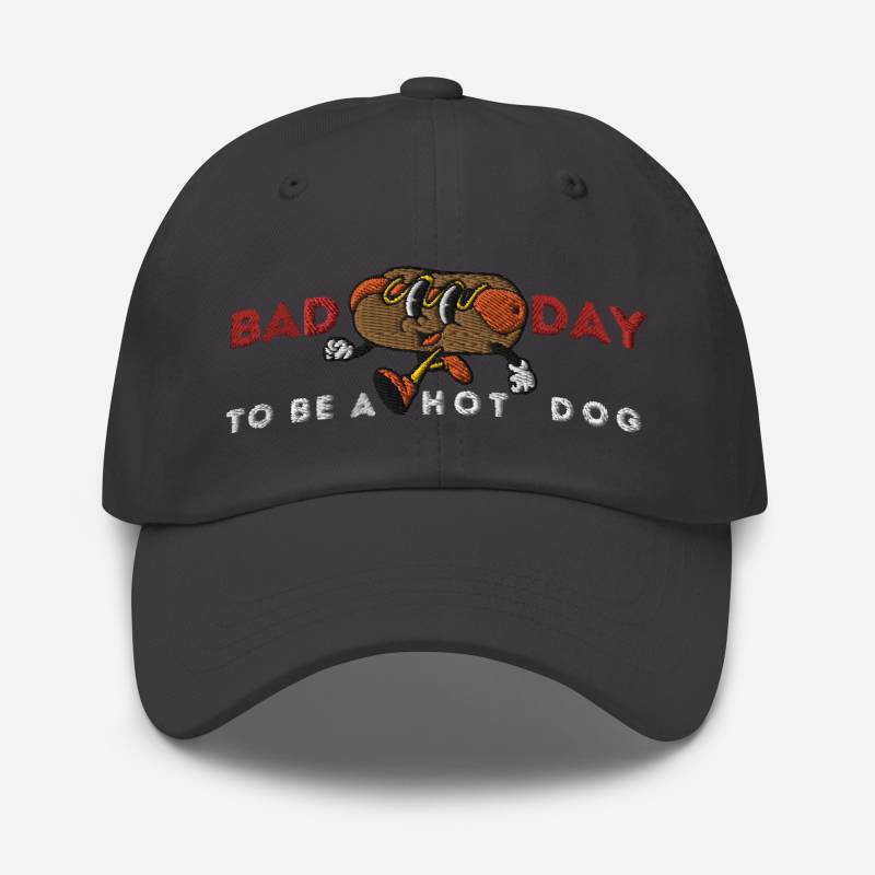 Bad Day To Be A Hot Dog - Hot Dog Executive Dad-Hat Retro Style Logo Baseball Cap Dad Hat von AnneStitchy
