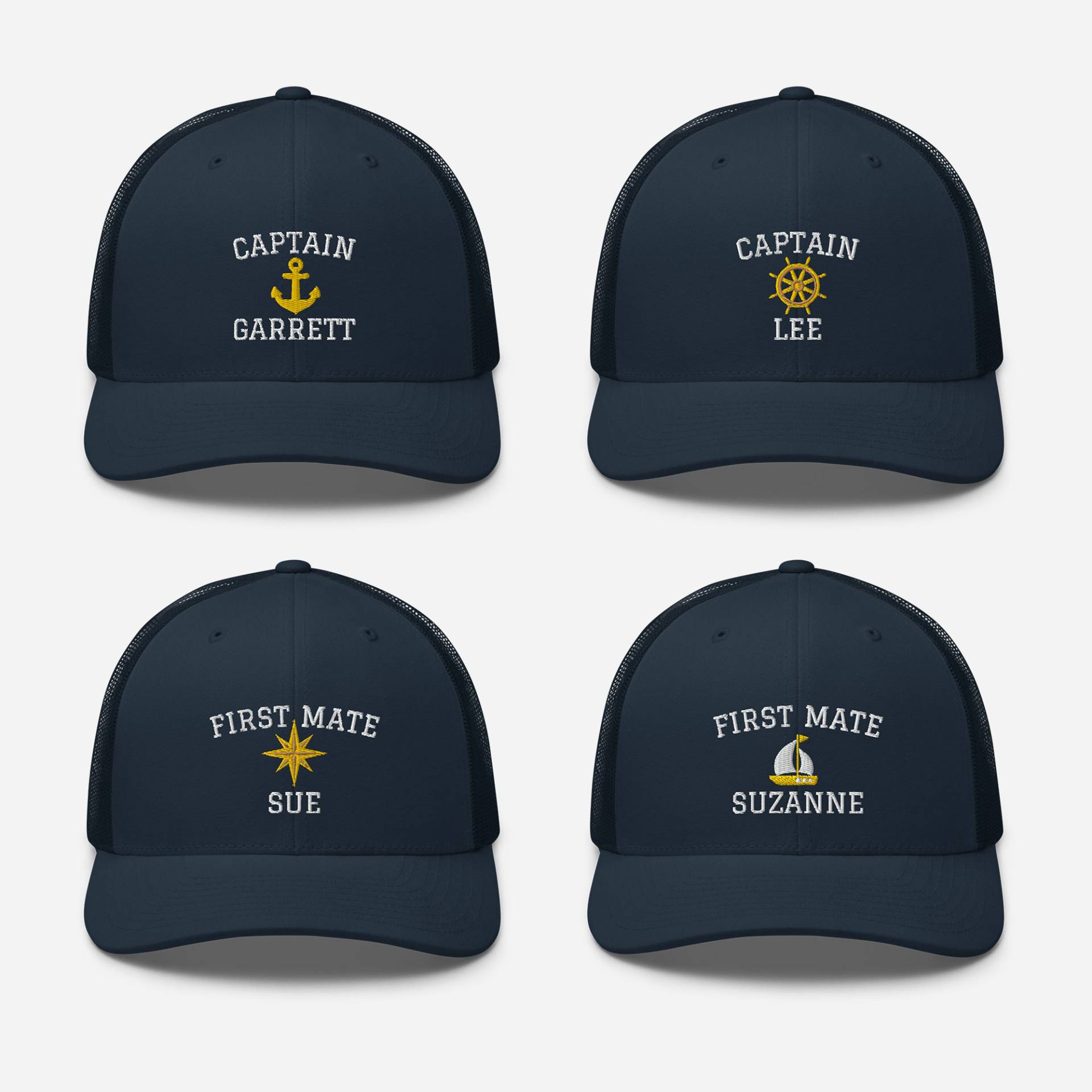Captain Trucker Cap Embroidery, Skipper Custom Cap, Customize Your Embroidered Personalized Captain Trucker Hat - Baseball Cap Captain Trucker Cap Embroidery, Skipper Custom Cap, Customize Your Embroidered Personalized Captain Trucker Hat - Baseball Cap von AnneStitchy