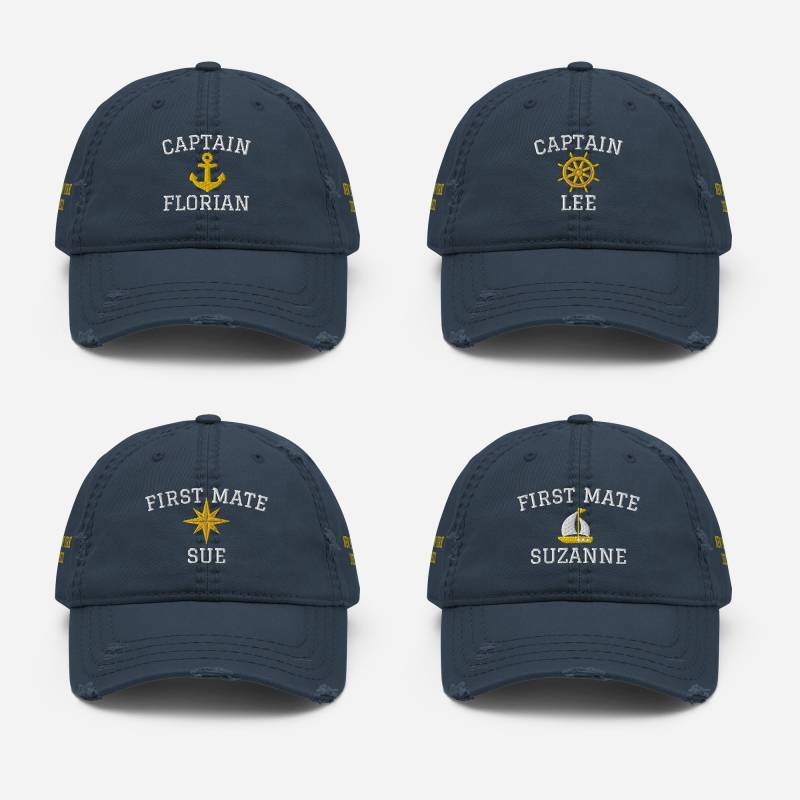 Vintage Captain Hat Embroidery, Skipper Custom Distressed Baseball Cap, Customized Hat, Embroidered Personalized Used Look Dad Hat von AnneStitchy