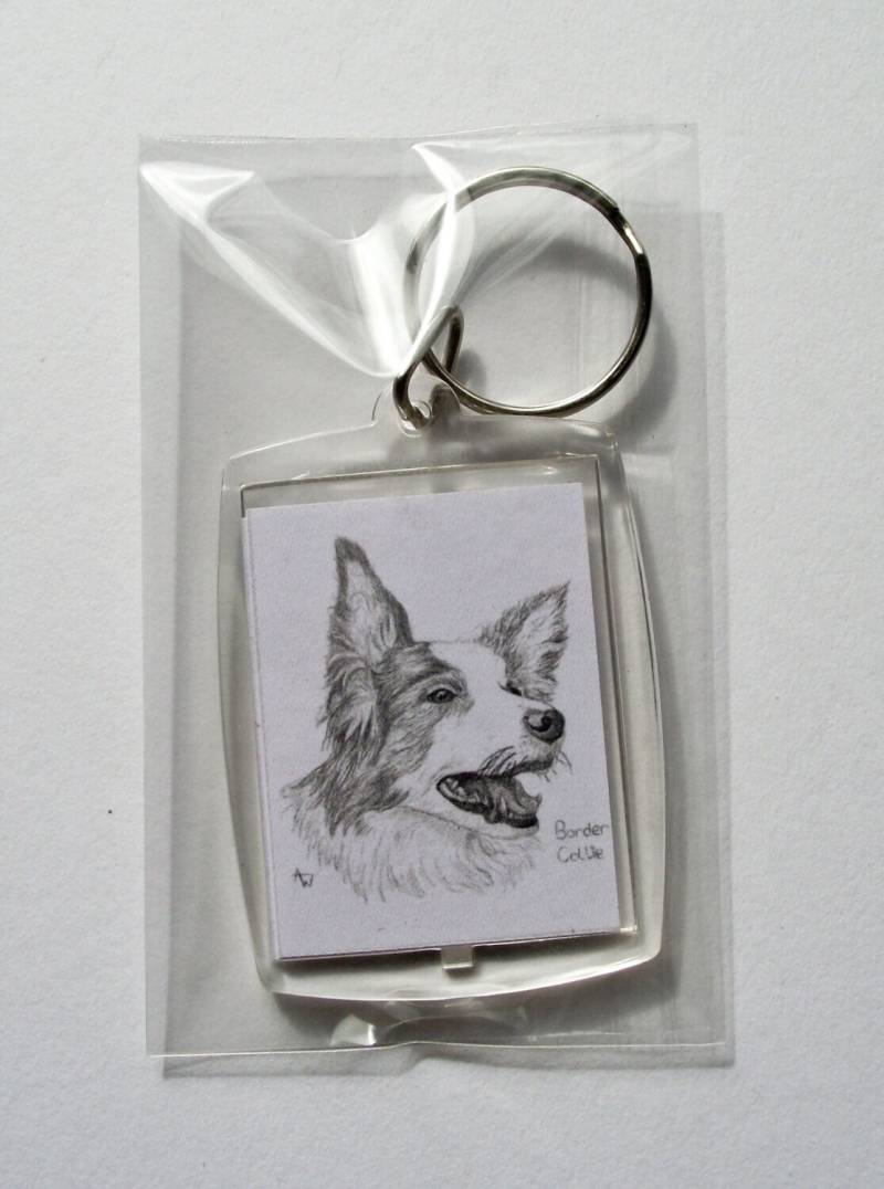 Border Collie Hund Schlüsselring Schafhund Schlüsselanhänger Tasche Charm Border Collie Hund Schlüsselring Schafhund Schlüsselanhänger Tasche Charm von AnneWassellArt
