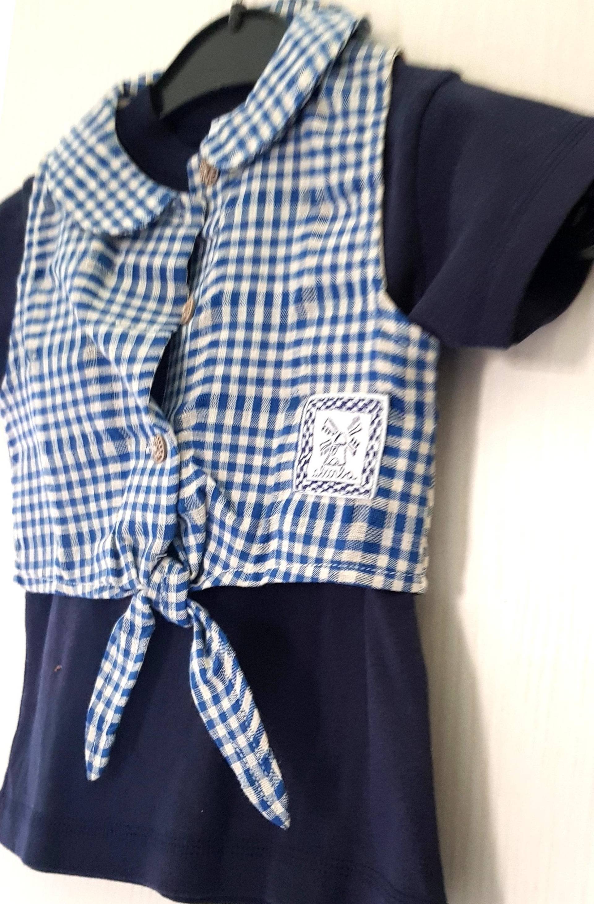 Sale 30% Bluse, Bindebluse, Bubikragen, Top, Kariert, Blau/ Weiß/ Ärmellose Weste Zum Knöpfen, Kids, Mädchen, Absorba, Vintage von Annehats