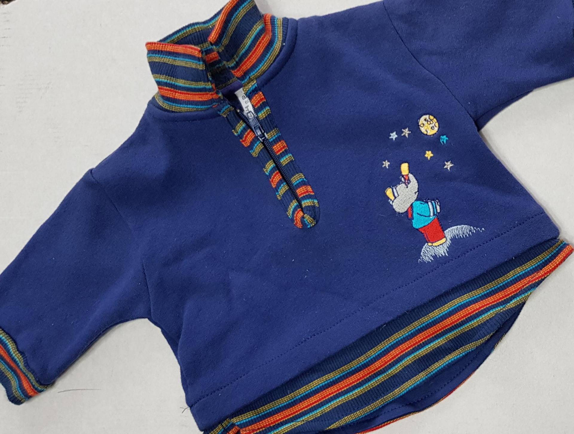 Sale 30% Pulli, Polo-Shirt, Grafik Babar, Blau+ Orange, Bunte Streifen-Details, Kids, Absorba, Vintage von Annehats