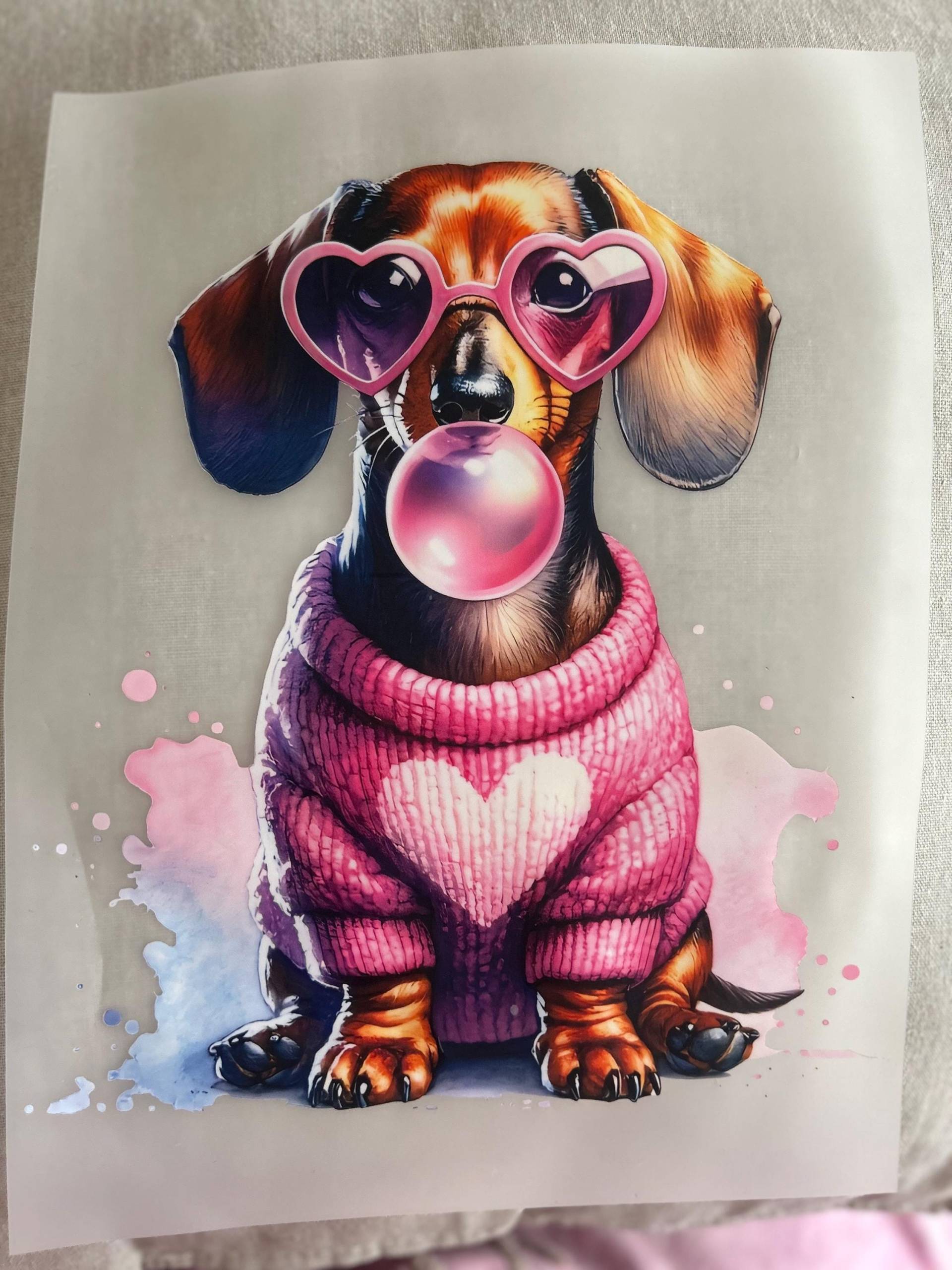 Bügelbild Dtf Dackel Hund Mit Kaugummiblasw Für Shirts Bügelbild Dtf Dackel Hund Mit Kaugummiblasw Für Shirts von AnnelieShop