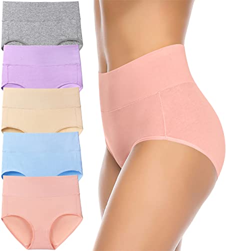 Annenmy Damen-Unterwäsche, hohe Taille, Baumwolle, weich, normale Größe und Übergröße, Helle Farben, 5er-Pack, XL von Annenmy