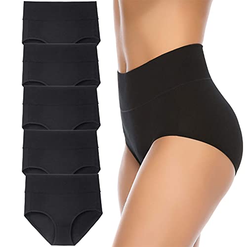Annenmy Damen-Unterwäsche, hohe Taille, Baumwolle, weich, normale Größe und Übergröße, Schwarz, 5er-Pack, 4XL von Annenmy