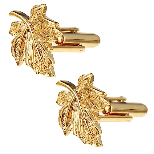 Anneome 1 Paar Hemdknöpfe Unisex Kupferlegierung Ärmeln Knöpfe Goldene Ahornblatt Manschettenknöpfe für Herren für Festliche Anlässe von Anneome