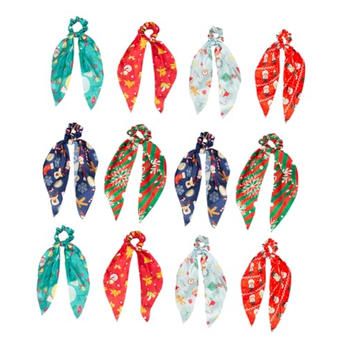 Anneome 12 Stück Teiliges Weihnachts Haarschleifen Elastische Haargummis mit Schleifenmuster Langlebig Dehnbar Weiche Ponytail Halter für Damen und Mädchen Festliche Haaraccessoires von Anneome