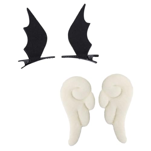 Anneome 2 Paare Engelsflügel Haarspangen aus Stoff Niedliche Haarklammern in Weiß und Schwarz Umweltfreundlich Vielseitiger Haarschmuck für Mädchen Party Schule Alltag und Besondere von Anneome