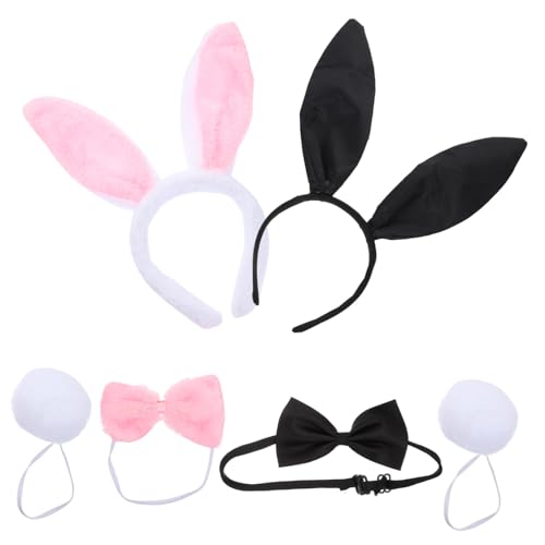 Anneome 2 Sätze Hasenohren Haarreif und Plüsch Hasenschwanz Bunny Kostüm Zubehör in Schwarz und Weiches Stoffmaterial Wiederverwendbar für Karneval Fasching Cosplay und Halloween von Anneome