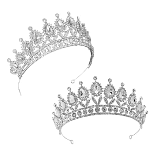 Anneome 2 Stück Brautkrone Silber mit Tropfenförmigen Strasssteinen Teiliges Prinzessin Tiara für Hochzeit Geburtstag und Aufführungen Vielseitiges Haarschmuck Accessoire für Damen von Anneome