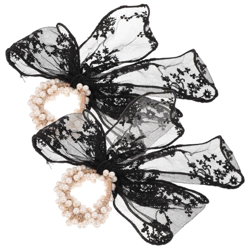 Anneome 2 Stück Damen Haargummi Elastisch mit Perlen und Spitzen Schleife Stretchable Haarschmuck für Alltag Party Büro Festival Schonend und Modisch für Frauen von Anneome