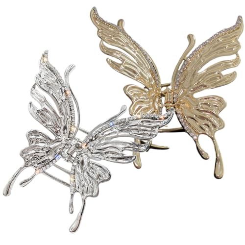 Anneome 2 Stück Elegante Schmetterling Haarklammern mit Strass Robuste Haarkralle für Frauen Mädchen Modische Haarspangen für Dickes und Feines Haar Vielseitig für Alltag Zufällige Farbe von Anneome