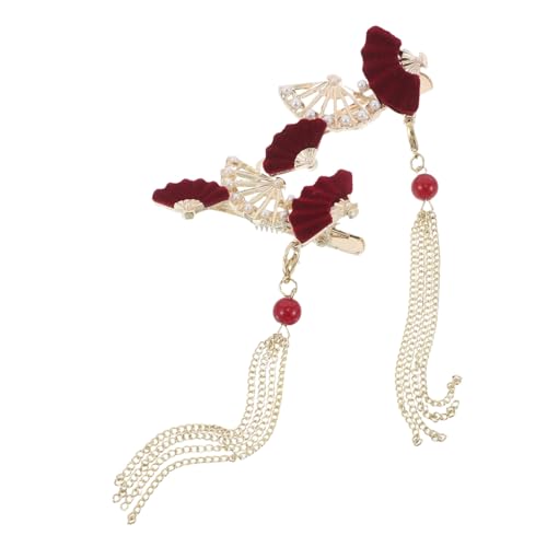 Anneome 2 Stück Flauschige Perlen Quasten Haarklammern Antike Fächerform Dekorative Fransen Haarspangen für Damen Sicherer Passend für Stirn und Ponyfransen Eleganter Schmuck für von Anneome