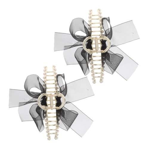 Anneome 2 Stück Große Haarklammer mit Faux Perlen und Schwarzem Tüllschleifen Clip Teiliges Stabiler für Dickes und Dünnes Haar Haarschmuck Accessoire für Damen Haarstyling Zubehör von Anneome