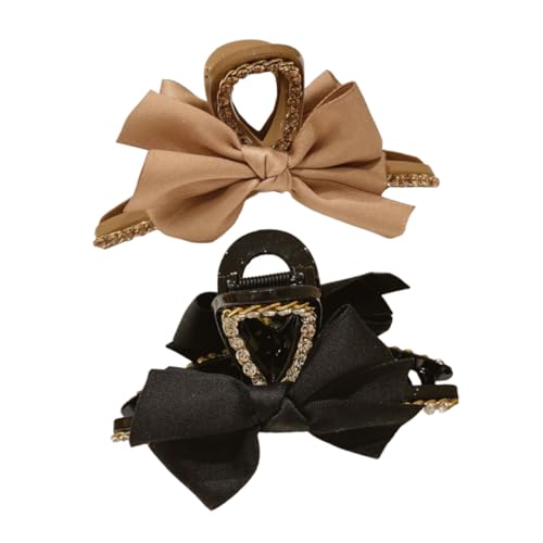 Anneome 2 Stück Haarklammern Damen Bowknot Haarspangen Schwarz und Khaki Süße Haarschleifen Clips für Mädchen Starker Halt für Alltag Make up Kochen und Bürogebrauch von Anneome