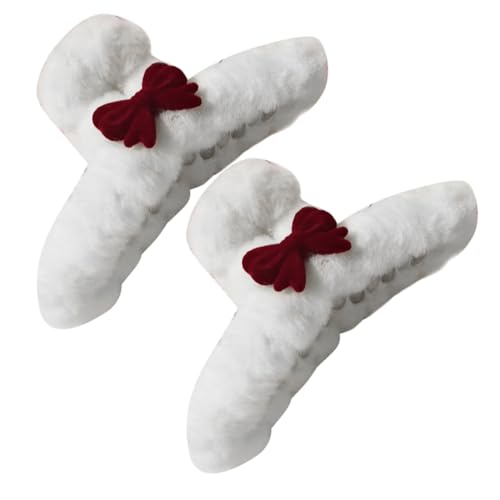 Anneome 2 Stück Haarspangen Damen Roter Haarclip mit Schleife Flauschige Haarklammer für Festen und Hochsteckfrisuren Geeignet für Alltag Party Hochzeit von Anneome