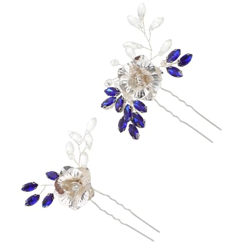 Anneome 2 Stück Hochzeitshaarnadel Essstäbchen Für Brauthaare Brautstift Französische Haarnadel Braut Haarspange Mit Strass Haarschmuck Blatt Hochzeit Haarnadel Brautschmuck Blau Metalle von Anneome