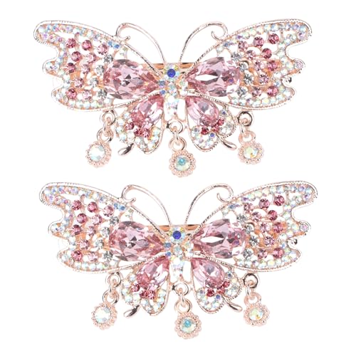Anneome 2 Stück Kristallbesetzte Automatische Haarspangen für Mittleres und Dickes Haar Leichte Langlebige Haarklammern mit Schmetterlingsdesign Modische Damen Haarschmuck für Party und von Anneome