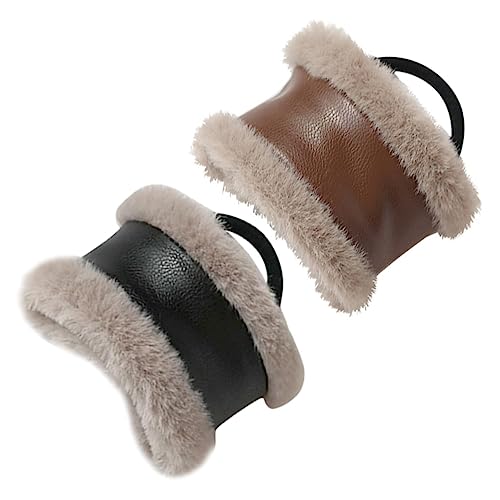 Anneome 2 Stück PU Leder Haargummis Elastische Flauschige Pferdeschwanzhalter in Braun und Schwarz Haarstyling Accessoires für Damen und Teens Vielseitig für Alltag Party und Sport von Anneome