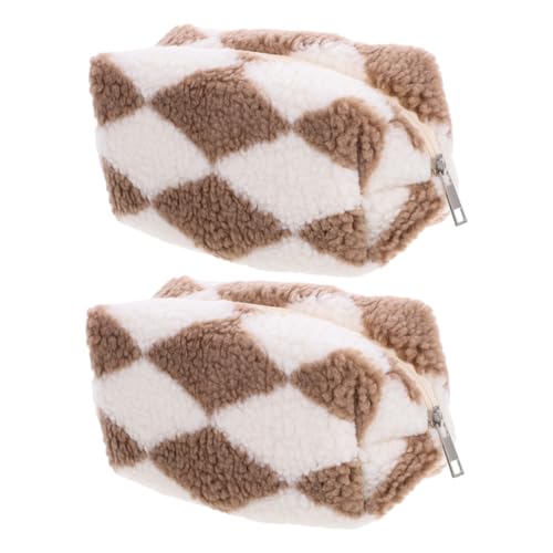 Anneome 2 Stück Plüsch Kosmetiktasche Kariert Weich Langlebig Kompakt Vielseitig für Make up Stifte Reise Organizer Damen von Anneome