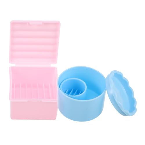 Anneome 2 Stück Teiliges Acrylic Nail Brush Cleaner mit Deckel Kunststoff Pinselreinigungsbecher mit Integriertem Stifthalter Mehrschichtiges Nagelkunst Organizer-box für von Anneome