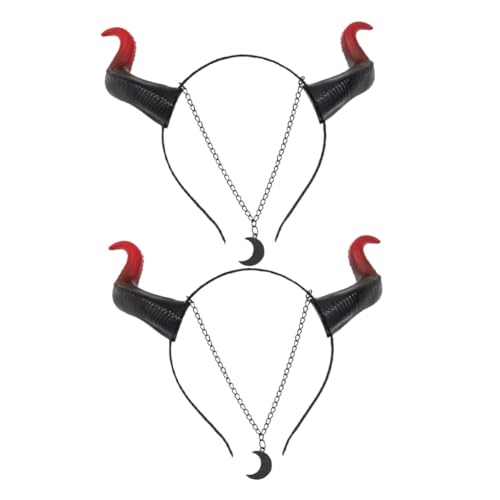 Anneome 2 Stück Teiliges Halloween Haarreif mit Roten und Schwarzen Kleinen Ochsenhörnern Cosplay Kopfschmuck für Party und Kostüm Originelles Horn Haarband für Damen und Herren von Anneome