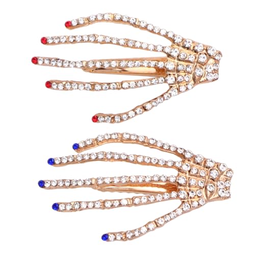 Anneome 2 Stück Teiliges Halloween Haarschmuck Damen Skelett Hand Haarspangen Rot Blau Punk Haarclips Modisch und Auffällig Geeignet für Frauen und Mädchen von Anneome