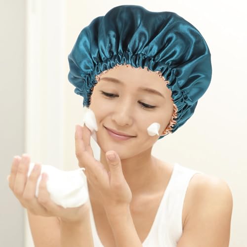 Anneome 2 Stück Teiliges Satin Verstellbar Doppellagige Weiche Haarkappe für Damen und Herren Atmungsaktive Portable Nachtmütze für Haartypen Idealer Haarschutz Beim Schlafen und von Anneome