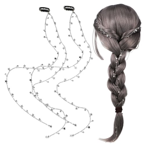 Anneome 2 Stück Teiliges Stern Haarkettenset aus Langlebiger Legierung Haarketten mit Sternanhänger Eleganter Haarschmuck für Flechtfrisuren und Zopfstyling bei Frauen von Anneome