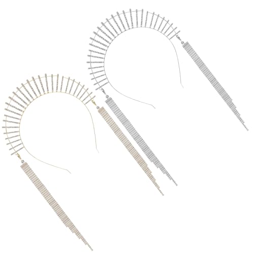 Anneome 2 Stück Teiliges Strass Damen Haarschmuck mit Funkelnden Kristallen Eleganter Kopfschmuck für Hochzeit Party Festival und Braut Goldene und Silberne Göttinnen tiara Stirnbänder von Anneome