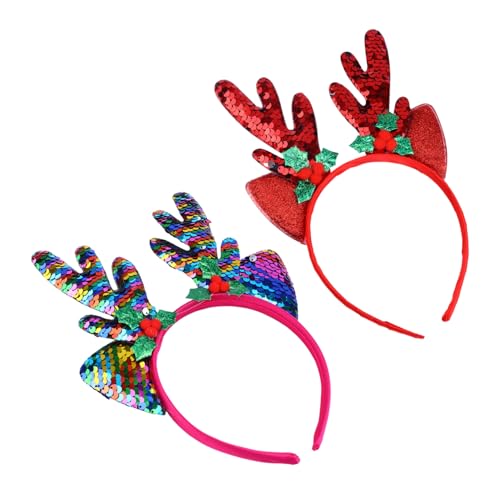 Anneome 2 Stück Teiliges Weihnachts-headwear mit Rentiergeweih und Ohren Doppelseitige Pailletten Stirnbänder in Rot und Regenbogenfarben Auffälliges Partyaccessoire für Weihnachtsfeiern von Anneome