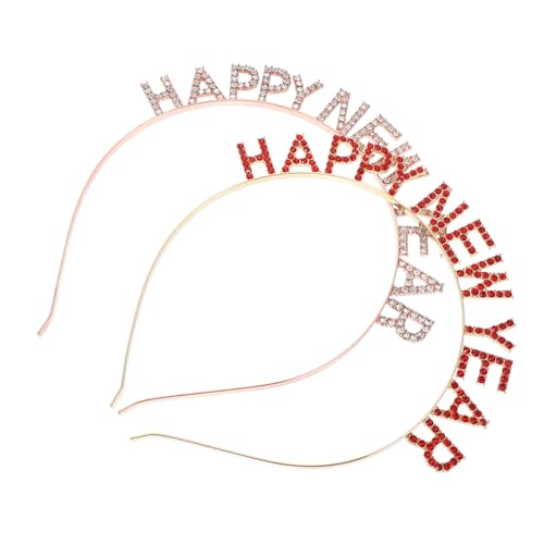 Anneome 2 Stücke Strass Haarschmuck Happy Year Haarschmuck für Silvester Festliches Haarband Damen Rot Roségold Leicht Komfortabel von Anneome