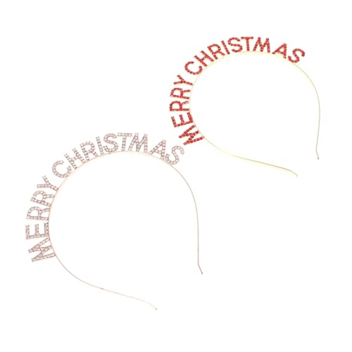 Anneome 2 Stücke Teiliges Strass Buchstaben Haarband Merry Christmas Leichtes Langlebiges Party Haarschmuck für Weihnachten Neujahr Frühling Damen und Mädchen Rot und Roségold von Anneome