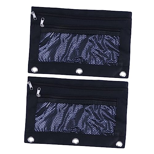 Anneome 2stücke Doppel-reißverschluss Federmäppchen Mit Ringen Große Kapazität Tragbare Schwarze Stiftetasche Für Schule Und Büro Für Stifte Und Schreibwaren von Anneome