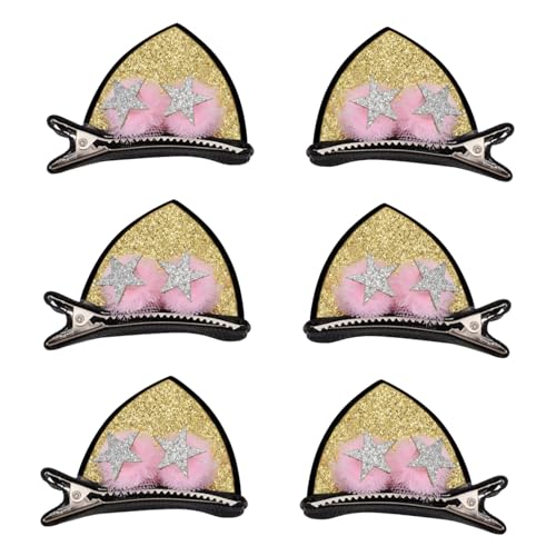 Anneome 3 Paare Katzenohren Haarspangen mit Fünfzackigem Stern Süße Haarklammern für Mädchen Niedliche Kinderhaarschmuck Geeignet für Geburtstage Halloween Weihnachten von Anneome