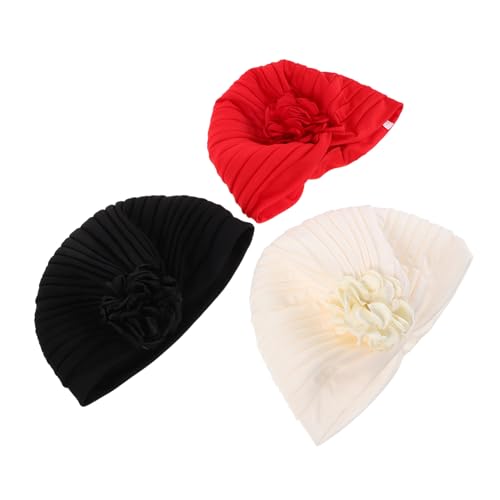 Anneome 3 Stück Damen Turban Mütze mit Blumenmotiv Elastische Beanie Kopfbedeckung mit Spitzenrand Vielseitiger Ethno Stil für Alltag und Reise Leichter Sonnenschutz Komfortabel und von Anneome