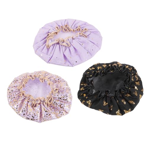 Anneome 3 Stück Duschhaube Damen Elastisch Doppelschicht Badekappe Für Dusche Sauna Küche Modisch Leicht Waschbar Rosa Pink Schwarz von Anneome