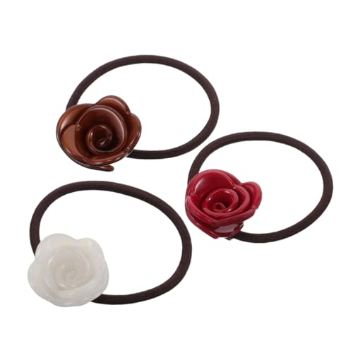 Anneome 3 Stück Elastische Haarbänder mit Rosenmotiv Schonende Strapazierfähige Haargummis für Frauen Dekorative Natürliche Haaraccessoires für Dickes Lockiges Haar und Brautfrisuren von Anneome
