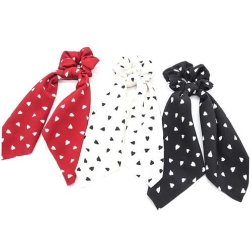 Anneome 3 Stück Elastische Haargummis mit Herzmotiv Weiche Ponytail Holder für Damen in Creme Rot Dehnbar und Haltbar Modischer Haarschmuck für Alltag und Festliche Anlässe von Anneome