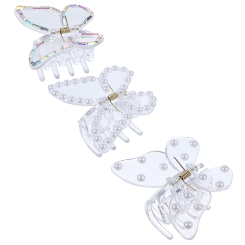 Anneome 3 Stück Kleine Schmetterling Haarspangen mit Perlen und Strass Robuste Haarklammern für Dickes und Langes Haar Rutschfeste Haarkralle für Damen und Mädchen Modischer Haarschmuck von Anneome