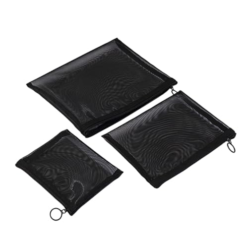 Anneome 3 Stück Kosmetiktasche Mesh Teiliges Schwarz Leichte Kompakte Aufbewahrungstasche für Kosmetik Reise Outdoor Damen Handtasche Organizer mit Großem Fassungsvermögen von Anneome