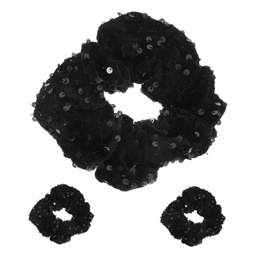 Anneome 3 Stück Pailletten-Haargummi Pailletten Scrunchie Party-Haargummis Brautjungfer Haare glitzernde Haargummis Paillettenrunchies Frauen dehnbare Pferdeschwanzhalter Samt Schwarz von Anneome