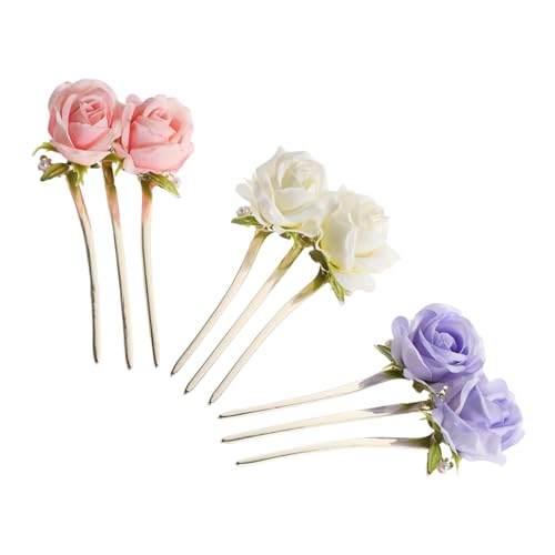 Anneome 3 Stück Teiliges Chinesische Haarstäbe mit Pfingstrosenblüten U-förmige Vintage Haarnadeln Traditionelles Design in Beige und Flieder Leichtes Styling-tool für Damen und Mädchen von Anneome