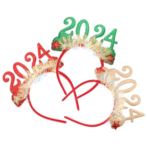 Anneome 3 Stück Teiliges Neujahrs-haarreif Flexible Year Headbands in Rot Champagner und Grün Festliche Kopfbedeckung für Damen und Herren Komfortabel Langlebig für Silvester und von Anneome