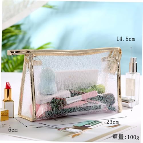 Anneome 3 Stück Transparente Kosmetiktasche TPU mit Goldfaden Reise Make up Beutel mit Reißverschluss Multifunktionale Schminktasche für Damen Tragbarer Kulturbeutel in Weiß Kaffee und von Anneome