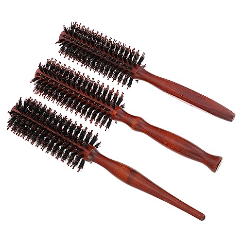 Anneome 3Stücke Runde Haarbürste mit Naturborsten und Holzgriff Detangierende Bürste für Männer und zum Styling und Entwirren von Nassem und Trockenem Haar von Anneome