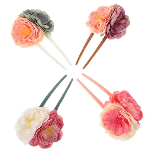 Anneome 4 Stück Antike Haarnadel Haargabel Für Frauen Chinesischer Stoff Haarschmuck Traditioneller Haarstab Mit Blumenmuster Haarschmuck Für Langes Haar Vintage Haarstab Für Dutt von Anneome