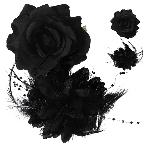 Anneome 4 Stück Schwarze Blumen Haarspangen Teiliges Bequeme Haarklammern mit Elegantem Blütenmuster Geeignet für Frauen Teenager Hochzeit Party und Alltag von Anneome