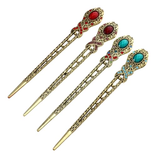 Anneome 4 Stück Teiliges Damen Haarstäbchen aus Antikem Legierungs Material mit Vintage Strass Haarschmuck für Eleganten Retro Look Sicher und Langlebig Geeignet für Zufällige Farbe von Anneome
